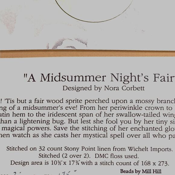 Mirabilia Midsummer Nights Fairy Cross Stitch Pattern with Linen Beads Kreinik - Picture 4 of 9